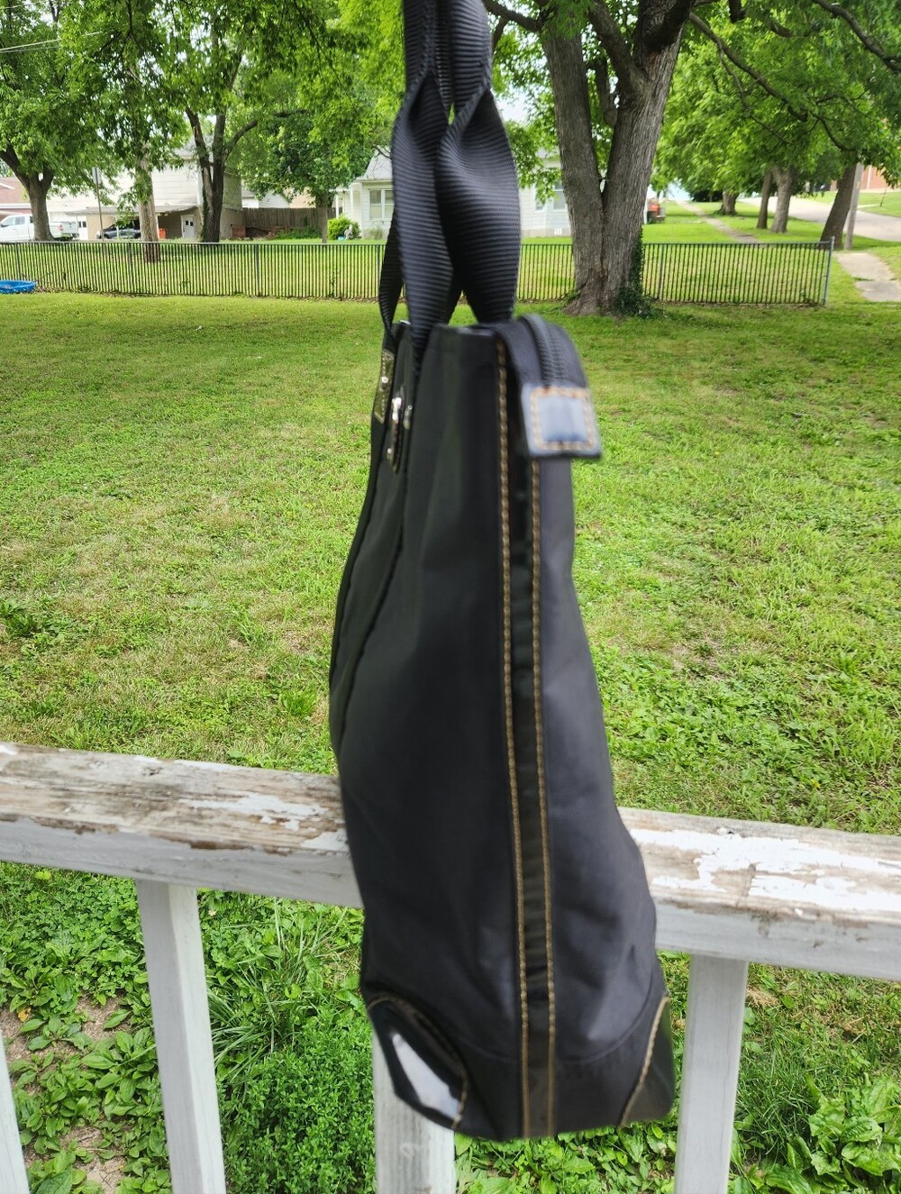 Franco Sarto Black Nylon Tote with Metal Logo Accent Zipper Closure Preloved - Picture 8 of 11